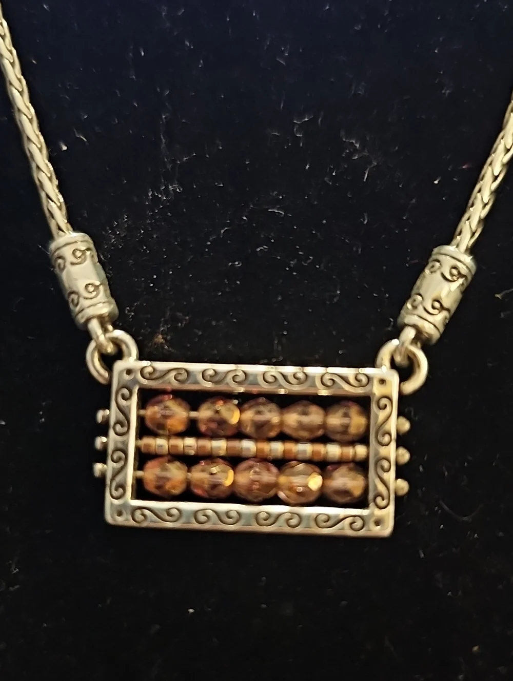 Brighton Abacus Pendant Necklace Womens S Silver Amber Beaded Vintage Style Boho